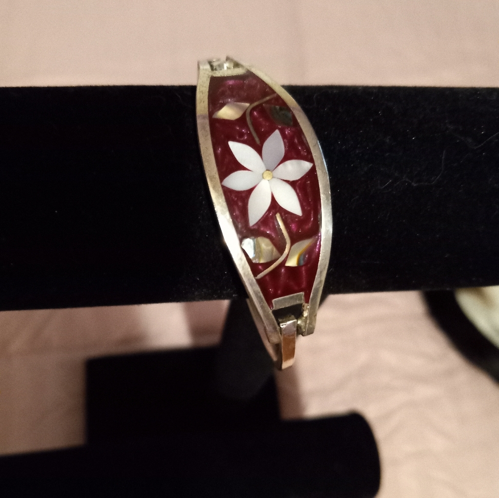 Vintage Rare Mexican Mother of Pearl Sterling Bracelet